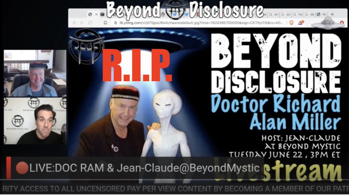 Beyond_Mystic's tweet photo. It is with deep regret that I learn about Dr Richard Alan Miller's passing. Sympathies to his family. Rick was always kind & very helpful to me. He will be missed.

My last interview with DOC RAM was deleted by youtube. You can watch it for free here:
🔴Link:  https://t.co/jzV6uV1krd
🔓Password: KRIL

#DOCRAM #RichardAlanMiller #DOCRAMDEATH #RichardAlanMillerDeath @clif_high @jayweidner37 @TheOfficial_FFG @lisamightydavis @camelotQKerry @RoadtoRoota