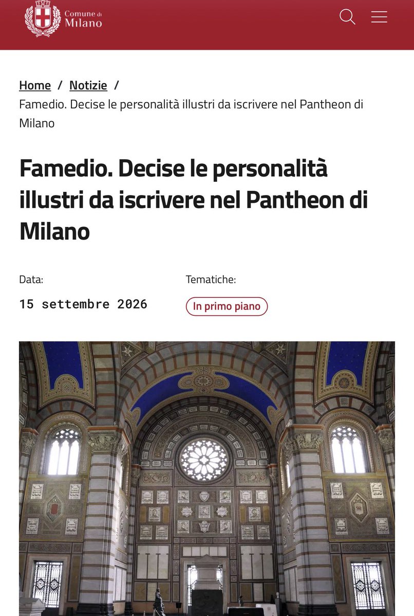 davide_capano's tweet photo. Il nome di Franco #Baresi entrerà nel Famedio di #Milano, il Pantheon dei milanesi illustri al Cimitero Monumentale. La Commissione consultiva del Comune ha approvato oggi l’elenco dei 14 nuovi nomi che verranno ufficialmente iscritti il prossimo 2 novembre.

@MilanVibesIT https://t.co/aITd95Ufgh