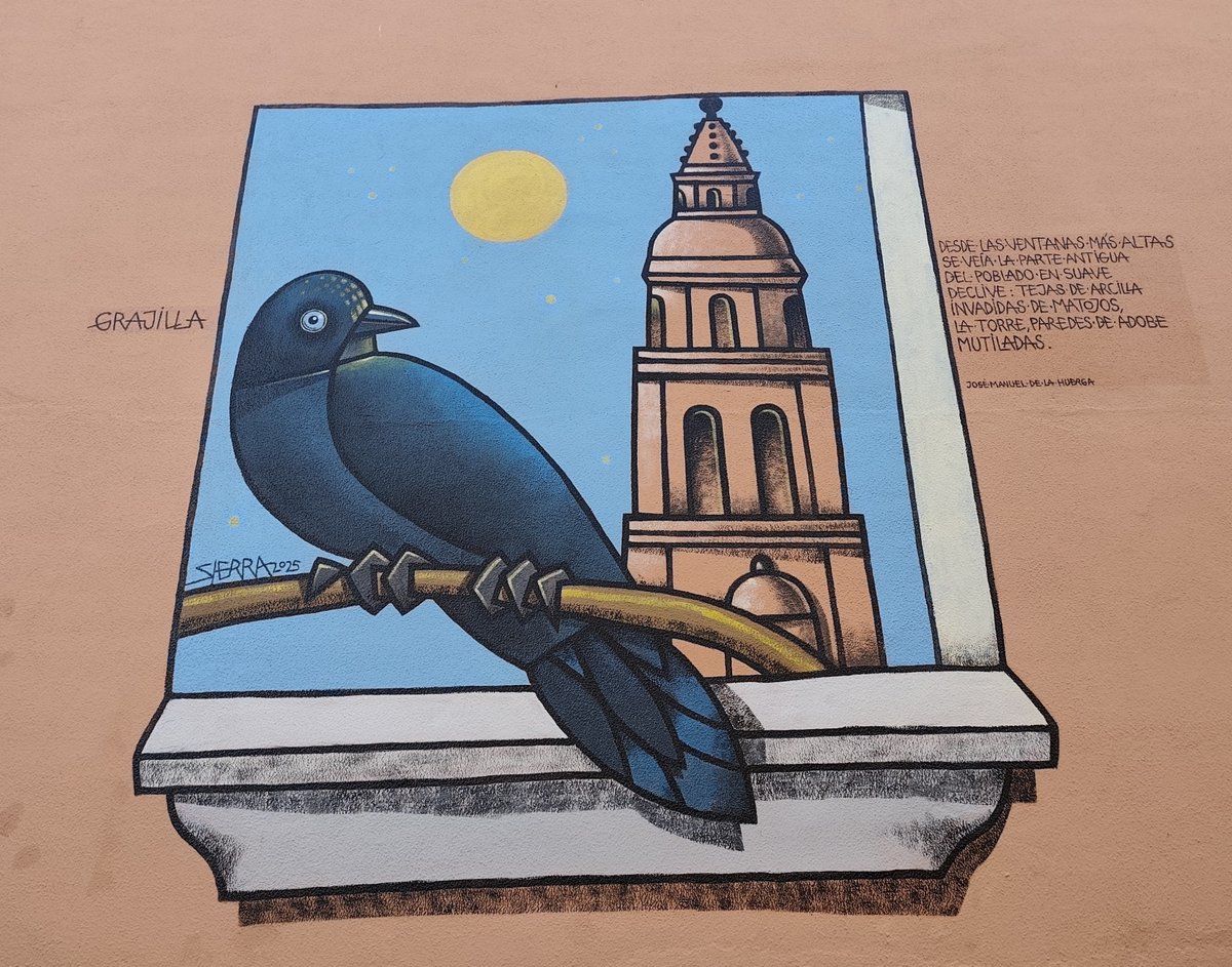 oscarranlo's tweet photo. Artistas leoneses en Nava del Rey #Valladolid. El proyecto de la Asoc. Oropéndola ha salpicado el pueblo de pequeños murales y citas literarias. Los murales, con aves mesetarias, de Manolo Sierra. En este, el texto del fallecido José M. de la Juerga. Ambos afincados en Valladolid https://t.co/Xlihb6cLFo