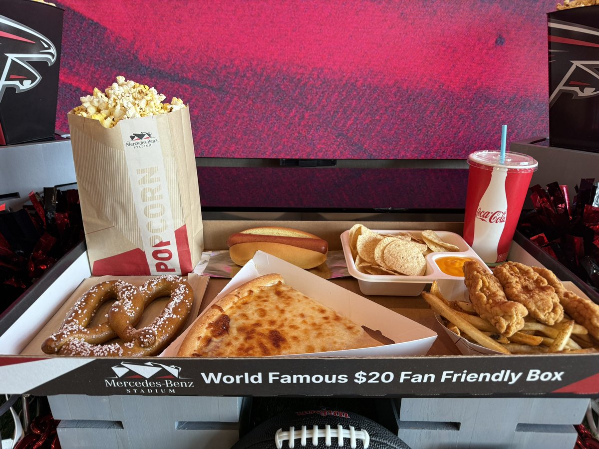 MBStadium's tweet photo. New season- same fan friendly prices at Mercedes-Benz Stadium. All of this  cost only $20 again this season! https://t.co/m0yOpzXjqz