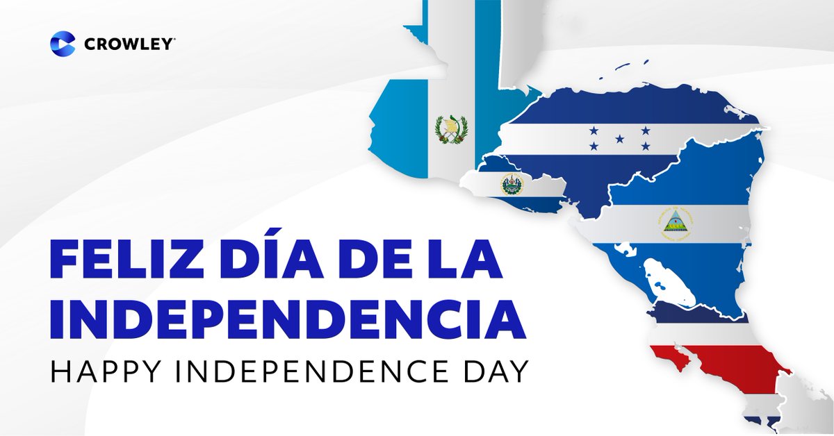 CrowleyMaritime's tweet photo. Today, we celebrate Costa Rica, El Salvador, Guatemala, Honduras and Nicaragua. To our people, customers and partners across #CentralAmerica, thank you for keeping communities and commerce moving forward. Happy Independence Day https://t.co/ZubbbnVjch