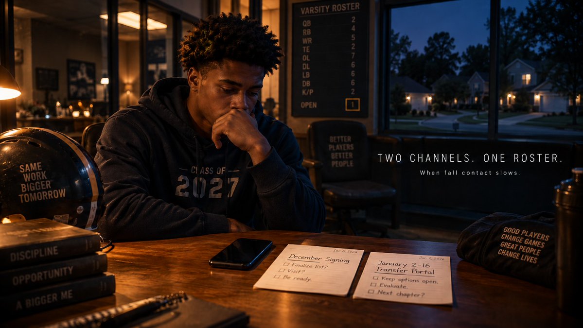 12SportsConsult's tweet photo. When fall recruiting contact slows, the cause is often structural, not personal. How programs are weighing high school offers against the January portal window this fall.

https://t.co/Lqnh5ogKmg https://t.co/ypGIPH91Pl