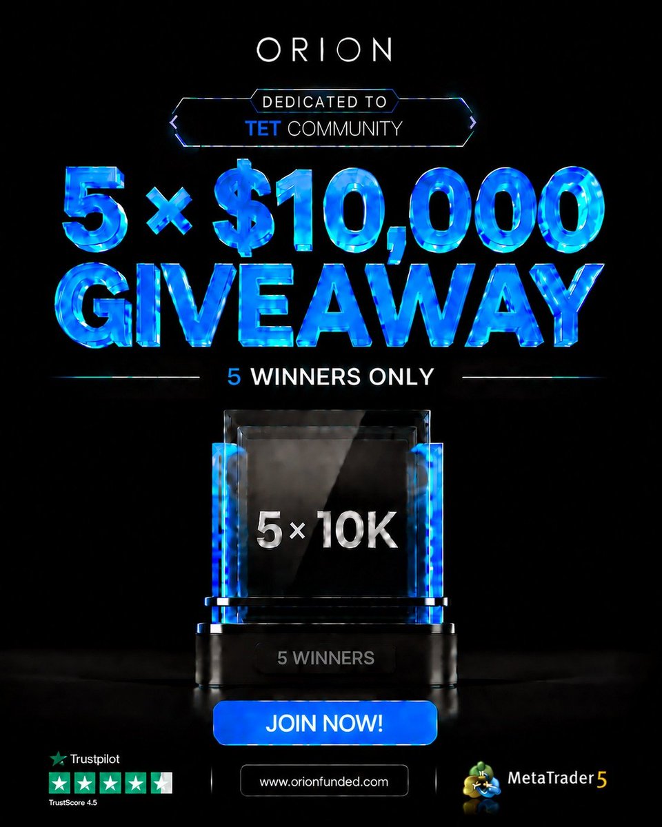 TheEliteTrader_'s tweet photo. 🚨$50,000 ORION FUNDED GIVEAWAY!🚨

We’re giving 5 lucky traders a $10K account each! 💰🔥

Want a chance to win? 👇

HOW TO ENTER:
1️⃣Most Follow: @TheEliteTrader_ || @OrionAffiliates || @Orionfundedcom || @DrThermal9625 ||

2️⃣Turn ON post notifications🔔

3️⃣Tag 3 traders in the comments👇

4️⃣Also Follow: 
 @Malekfx1155 @Annbjorgs @SMARTFX03 @BEEN_TRADER @Been_Omar_FX @_salamix @Tradersdorm1 @I_AM_KING012 @DestinyMMXM @Bigjoe2508 @_nazatrades   

✅ Complete ALL the steps to qualify.

Let’s make some noise! 🚀🔥

Good luck everyone!