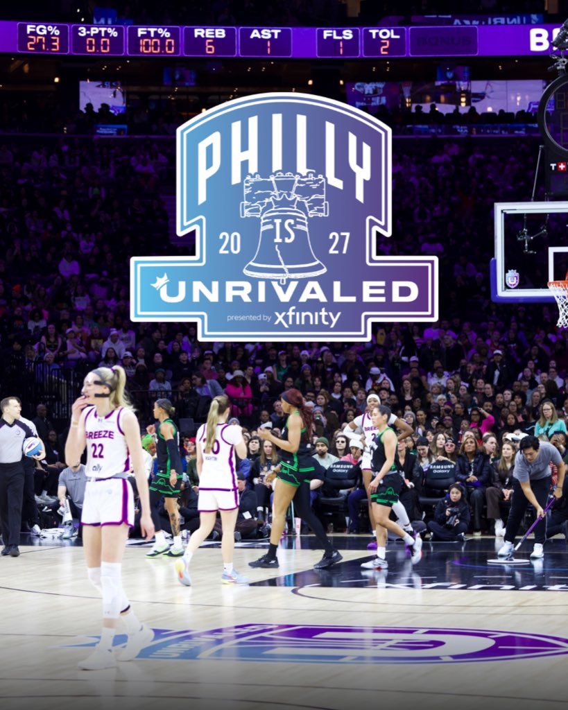 PhillyMayor's tweet photo. Philadelphia, are you ready to run it back?
 
Last season, when we announced that @Unrivaledwbb was coming to Philadelphia, there was one big question: Would Philly show up? Well, you didn't just show up, you broke the @XMobileArena’s all-time attendance record for a women’s sporting event with 21,480 total fans!
 
Now, Unrivaled is officially coming back to our great city next year, on February 15th.  
Thank you to Commissioner Micky Lawler, the Philadelphia Sisters --- Alex Niedbalski-Sykes, Wanda Sykes, Ashley Lunkenheimer and Starla Crandall, @CMThomasPHL and the entire Unrivaled family for making this happen!

Last season, we made history. Now, Philly, let’s sell it out again! See you in February. 🩵🏀💜