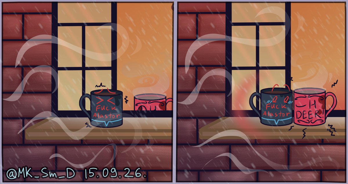 MK_Sm_D's tweet photo. 2 day of #UnusualRSweek
Vox left his mug outside and the coffee went cold... But "O-Dee" mug is here to warm him up!! ☕♨️
#RadioStatic #cupstatic https://t.co/n2BhNDYHpx