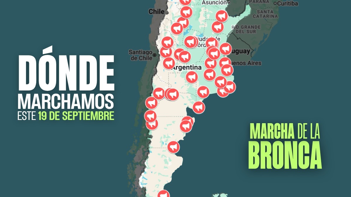 izquierdadiario's tweet photo. Este sábado 19 de septiembre. La Marcha de la Bronca se prepara en todo el país: conocé los lugares de encuentro para sumarte.  Habrá movilizaciones en casi medio centenar de ciudades a lo largo de todo el territorio nacional. El objetivo es desarrollar una fuerte jornada nacional de lucha que vaya en el camino de la huelga general para derrotar a Milei, su plan y sus cómplices. Acá el detalle de las convocatorias para que puedas sumarte.
 https://t.co/l1F7pNayx7