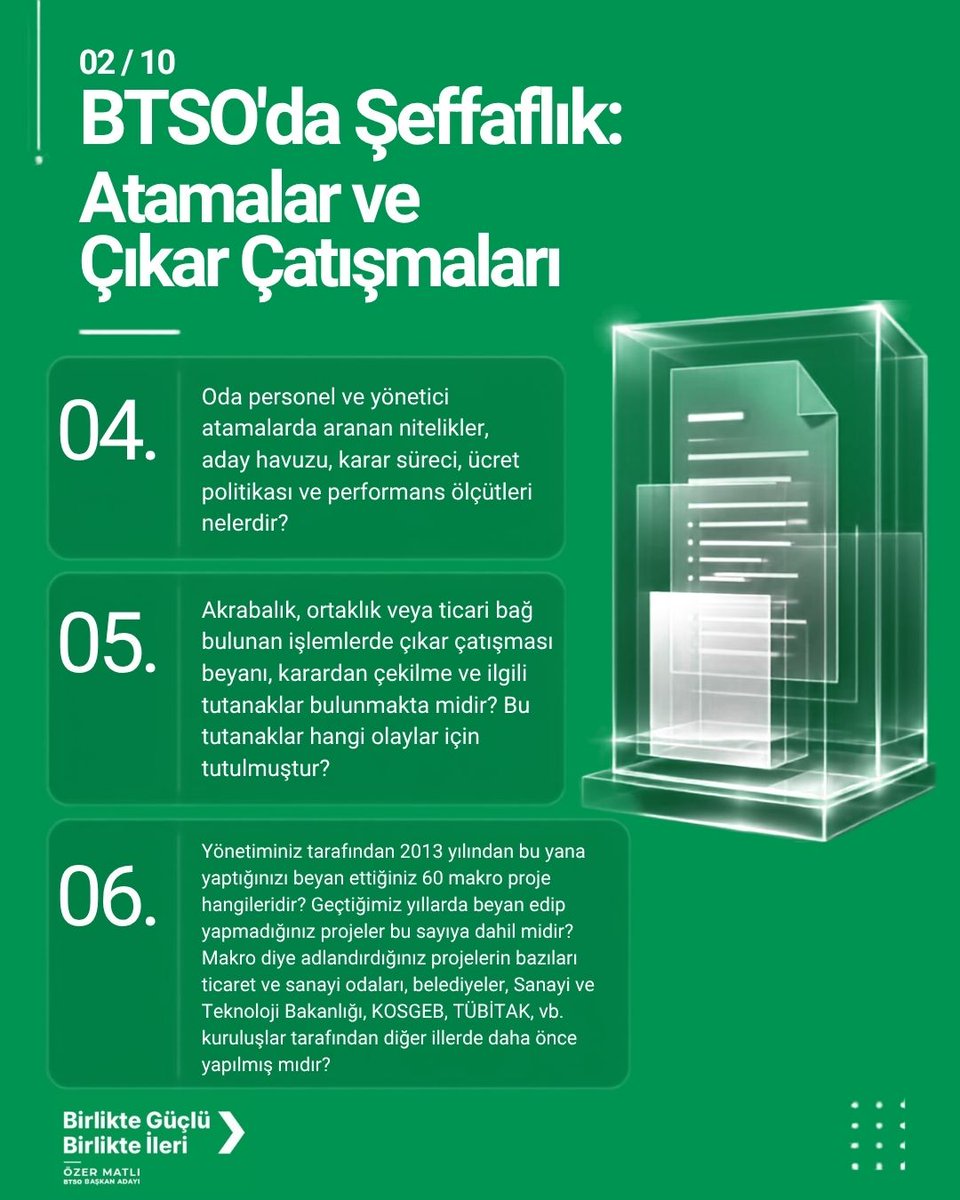 OzerMatl's tweet photo. Bursa Ticaret ve Sanayi Odası Yönetim Kurulu’na 4982 sayılı Bilgi Edinme Kanunu kapsamında sorulan 60 bin üyenin soruları!

Soruyu soranı değil, soruyu konuşmanın zamanı.

#BTSO #BursaTicaretveSanayiOdası #ÖzerMatlı #60BinÜye #ŞimdiCevapVermeZamanı https://t.co/jvKGYpi0dM