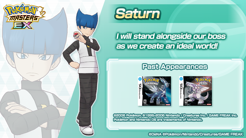 PokemonMasters's tweet photo. Let’s take a look at the long-awaited Saturn! 📝

A commander of Team Galactic, a villainous organization. He carries out his boss’s orders with loyalty and levelheaded composure, and he keeps the team together when Cyrus is absent.

#PokemonMasters https://t.co/LzZz7Z12Ya