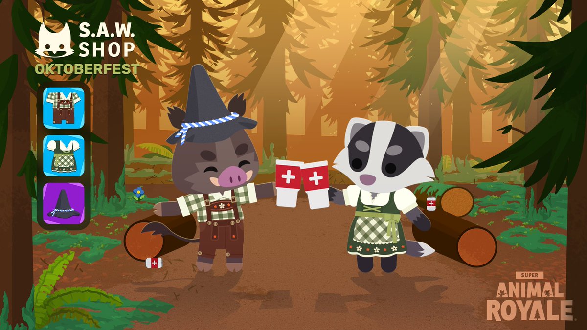 AnimalRoyale's tweet photo. PROST! Meet you at the Wiesn, Super Animals 🍻

The Oktoberfest Bundle has arrived in the SAW Shop https://t.co/qdS6LuTE7s
