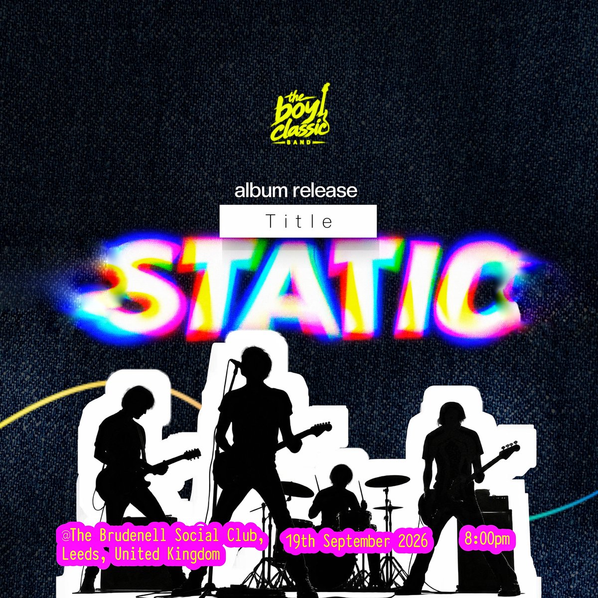 tokiloba's tweet photo. Day 9 of designing everyday 💪

Today's challenge was to design an album release flyer for a fictional US indie pop band.

For this one, I leaned into a glitch/chromatic-aberration text effect for the album title "STATIC".
#DesignChallenge #GraphicDesign #AlbumArtwork  #ketone https://t.co/k3rDq7MGQo