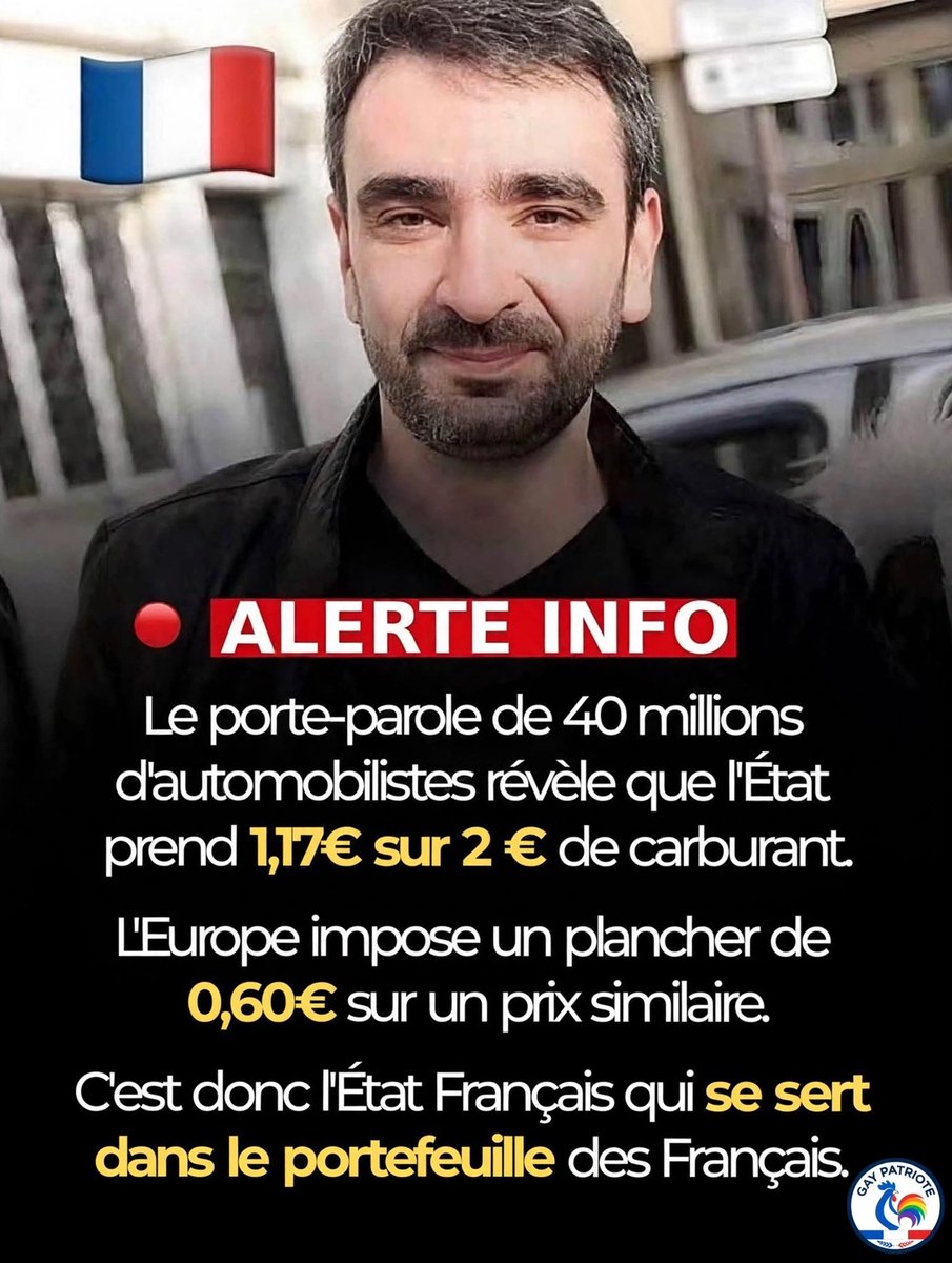 platiniumultra's tweet photo. 🚨 ALERTE CARBURANT
Sur 2€ de carburant, l'État se sert à hauteur de 1,77€ !
L'Europe impose 0,60€ minimum. Le reste ? C'est la France qui vous le prend.
On ne roule plus, on finance l'État. Marre de se faire tondre ! �

#Carburant #PrixCarburant #Taxes #TICPE #TVA #PouvoirDAchat #Automobilistes #40MillionsAutomobilistes #EtatVoleur #RacketFiscal #France #Patriotes #GayPatriote #GayPatrioteFR