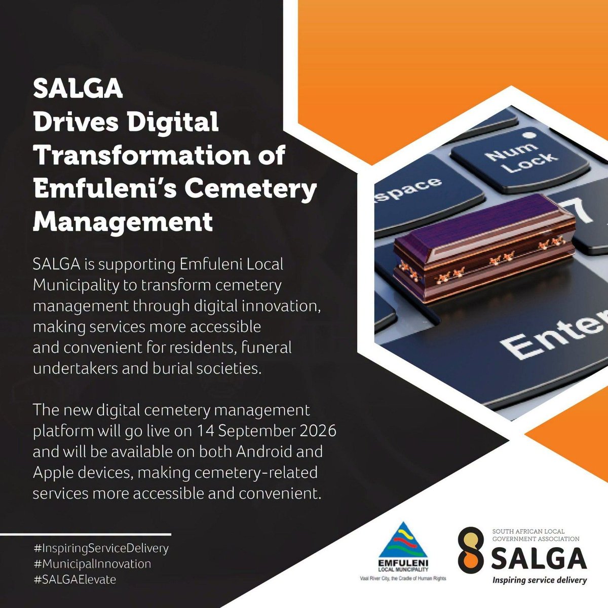 Lekoafm91's tweet photo. Good news for Emfuleni residents! Burying your loved ones is now easier and fully digital.
 Residents, funeral undertakers and burial societies can submit burial applications online
✅ Upload supporting documents
✅ Track applications and receive updates in real-time https://t.co/8Ac6kY1QQN