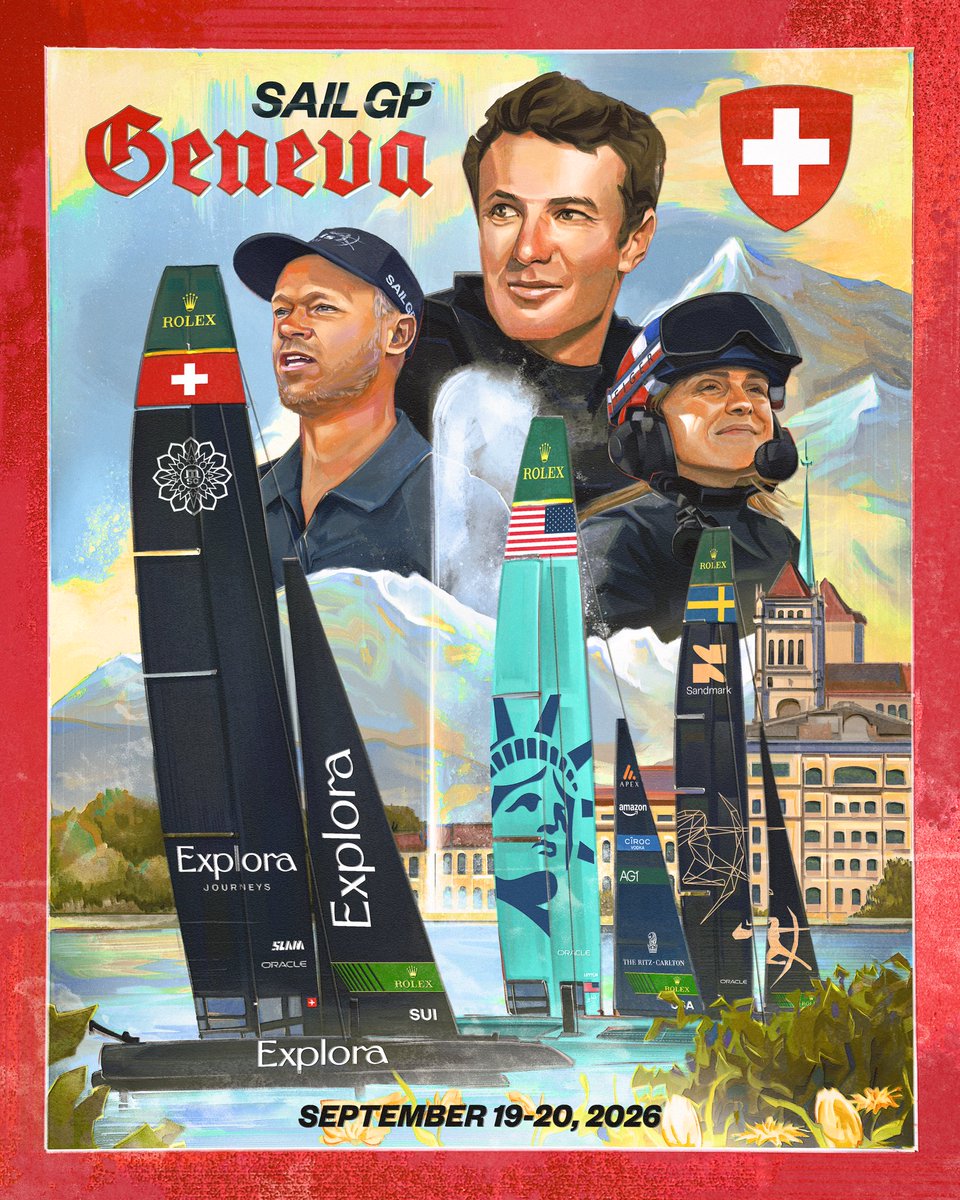 ChuanGraphics's tweet photo. New work for @SailGP on behalf of @WeAreEndProduct! 

Inspired by the vintage Swiss travel posters. The alps will never cease to amaze me 🇨🇭 https://t.co/HKLMTRV0ds