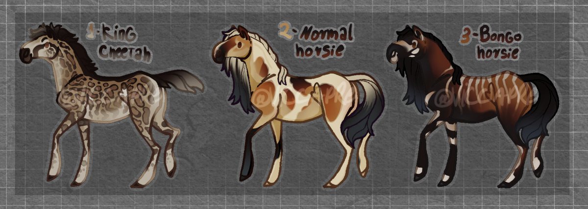 viccapre's tweet photo. 🐎 💫HORSIE ADOPTS💫 🐎
Silly horse adopts! For $10 via PayPal or on my Ko-fi!

1- OPEN 🟩
2- OPEN 🟩
3- OPEN 🟩 

Base by: moonmutt on toyhouse

Interested? Buy them through my Ko-fi! https://t.co/fuxnQn9P8n

Tags: horse horsie  equine equines adopt adoptables kofi cheetah bongo https://t.co/JCOpeZkD1l