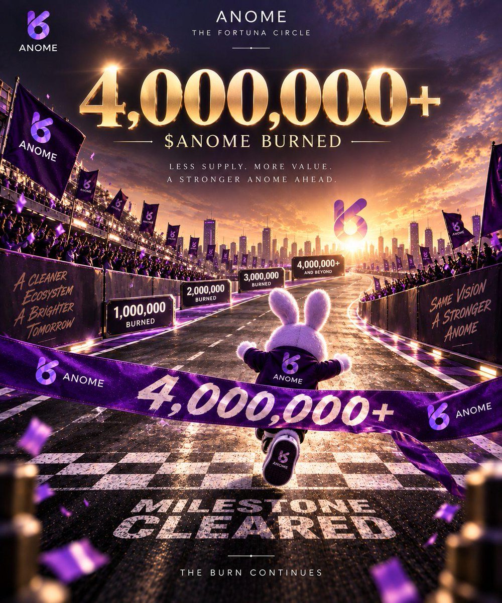 Anome_Official's tweet photo. 🏁 4 MILLION CLEARED — AND WE’RE STILL MOVING.

A new milestone has officially been crossed.

More than 4,000,000 $ANOME have now been permanently burned and removed from circulation. 🔥

1M → 2M → 3M → 4M+

Every milestone marks less circulating supply and another permanent record written on-chain.

But this finish line isn’t the end.

4,000,000+ $ANOME — PERMANENTLY BURNED. 💜

The milestone is cleared.
The burn continues.

#ANOME #TheFortunaCircle #TokenBurn #Web3 #GameFi