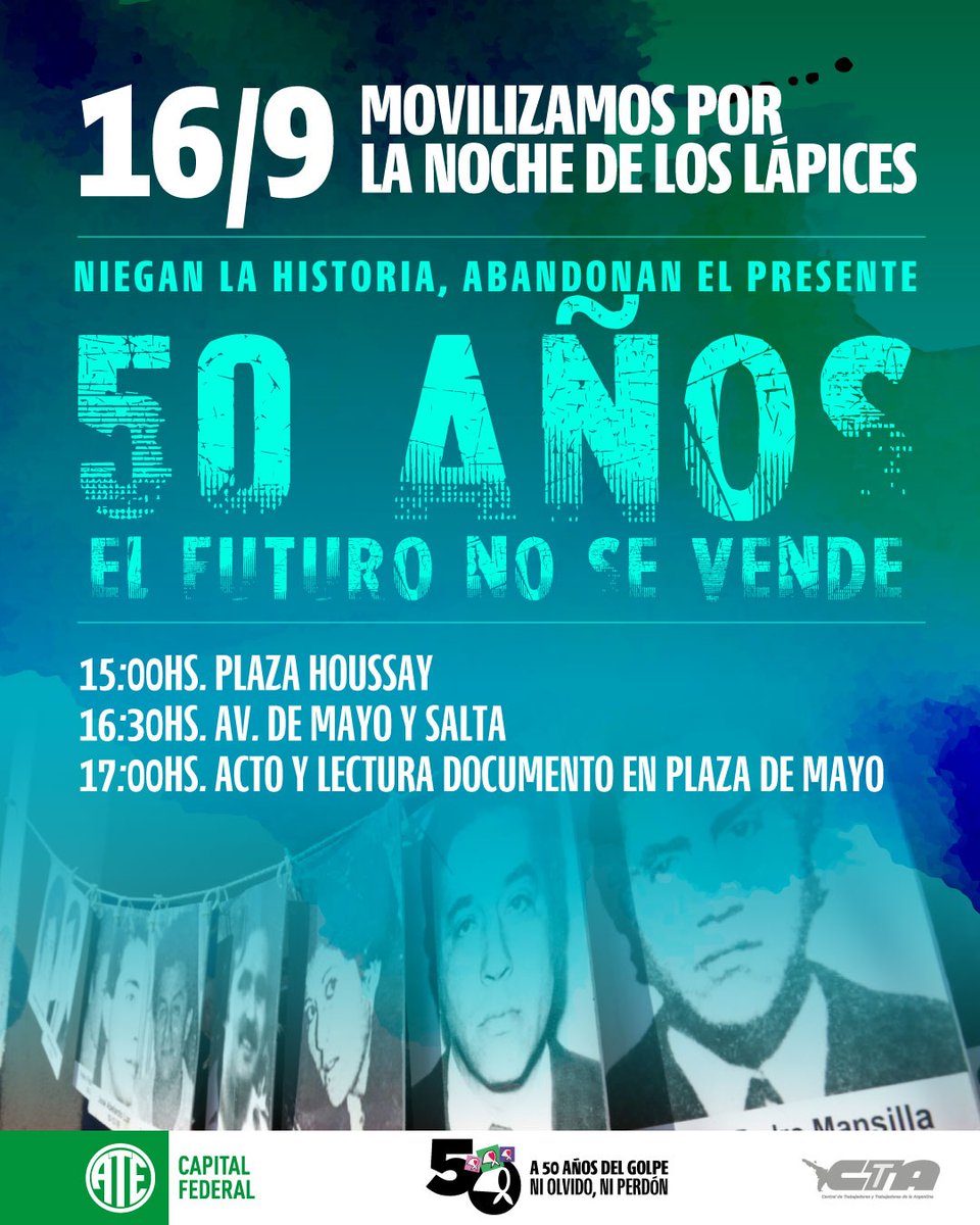 Mañana movilizamos junto a organizaciones de derechos humanos, estudiantes y centros de estudiantes, organizaciones sociales, culturales y políticas para mantener viva la memoria de las y los pibes secuestrados y desaparecidos por la nefasta dictadura.