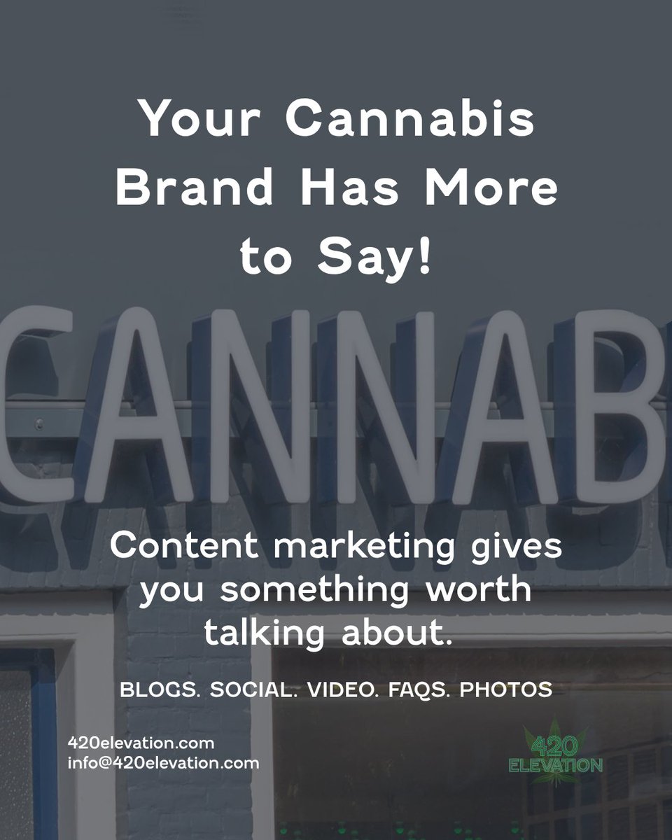 420__Elevation's tweet photo. Your cannabis brand has more to say than “here’s what’s new.” 🌿

Blogs, videos, FAQs, social posts, and more can educate your audience, build trust, and give people a reason to keep coming back.

Don’t just fill your feed. Create something worth seeing. https://t.co/w4dvoYTWqs https://t.co/PeTqPfqZSw