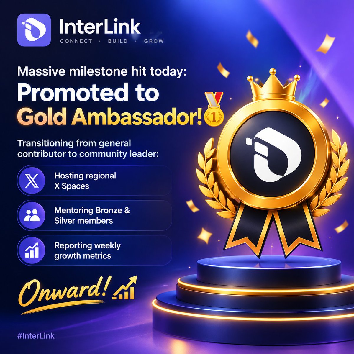 richardbit22937's tweet photo. Massive milestone hit today: Promoted to Gold Ambassador! 🥇
​Transitioning from general contributor to community leader:
✨ Hosting regional X Spaces
✨ Mentoring Bronze &amp; Silver members
✨ Reporting weekly growth metrics
​Onward! 📈
#ITL #ITLG #Interlink https://t.co/g2idXVgbzH