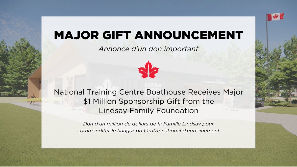 rowingcanada's tweet photo. Rowing Canada Aviron is proud to announce that the new boathouse at the Canadian Rowing Team’s NTC will be named The Lindsay Boathouse, recognizing a transformational $1,000,000 gift from Don Lindsay and the Lindsay Family Foundation. 

https://t.co/t7mJP7mnHQ https://t.co/ibiEqkzZw4