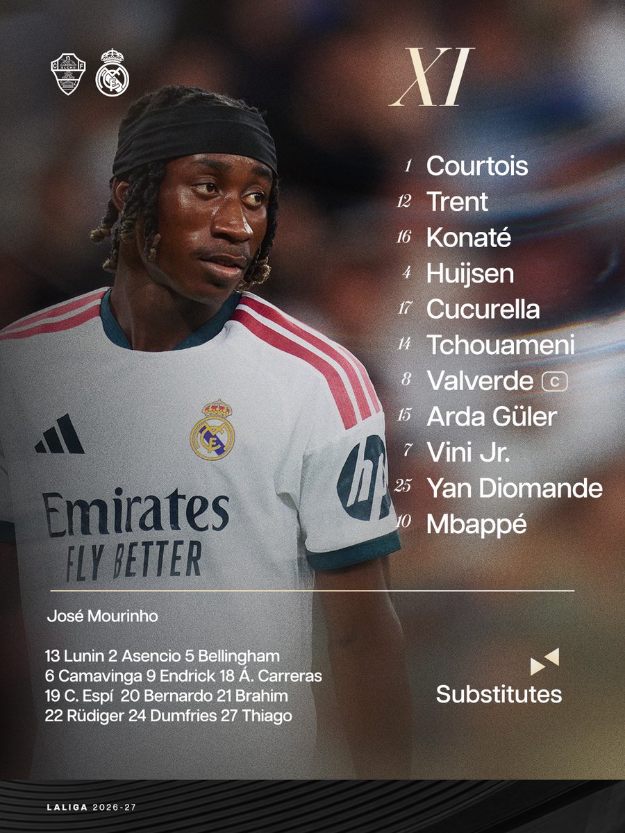 realmadriden's tweet photo. 📋✅ Our starting XI!
🆚 @Elchecf_en https://t.co/4hkMCb4nfM