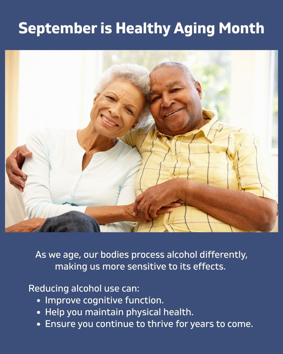 UMMHealthy's tweet photo. As we age, our bodies process alcohol differently. Reducing your alcohol use can help improve cognitive function, maintain physical health, and ensure you thrive for years to come. https://t.co/i4sP0kkyP0
