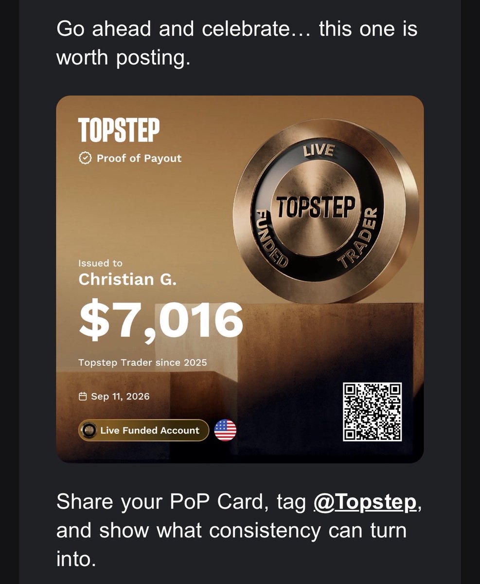chrisxguth's tweet photo. @Topstep Made it my goal to get to live this month, and I managed to get my first live payout as well! @Topstep https://t.co/9F6JS6OJdy