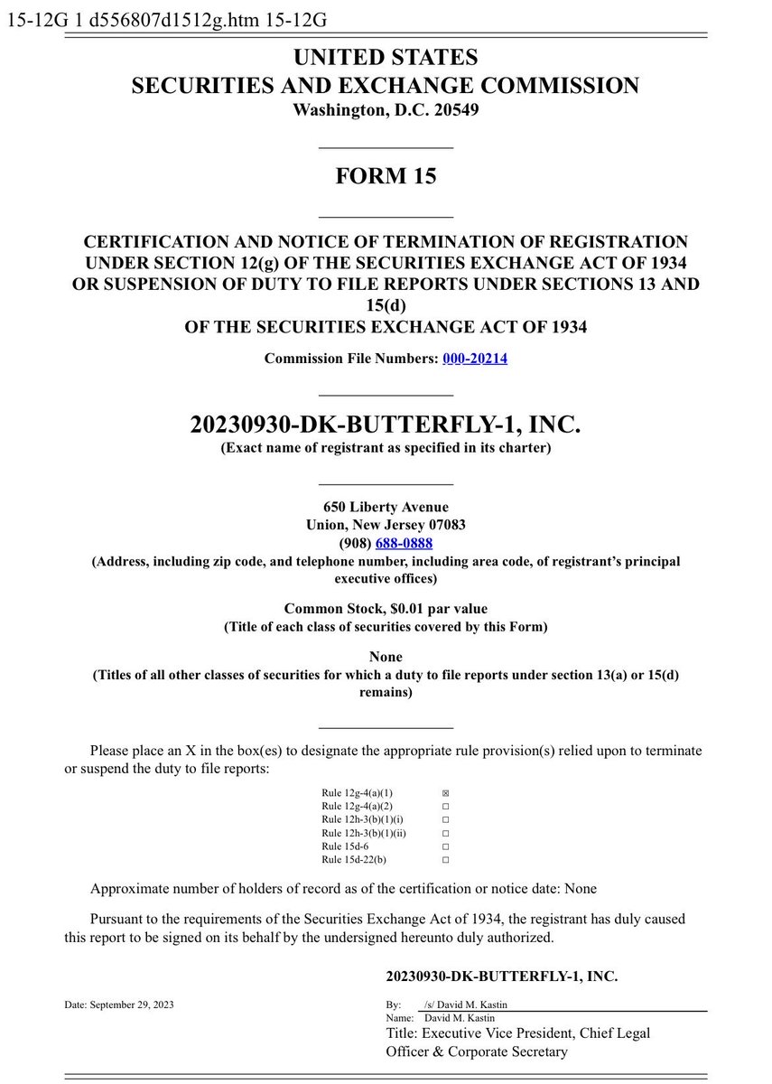 seymourbutts741's tweet photo. Bbbyq
What’s Jake @jake2b like to say? It will be so apparent when you look back ⏰ 

Plan effective date 09/30/2023
20230930-DK-Butterfly-1, Inc.

09/29/2023 Form 15 SEC
10/2/2023 Reorg Monday ™️ 
10/2/2023 OCC Memo
10/3-10/4 AST gone
10/18 Fidelity
10/19 ohhh 🇨🇦 
10/20 OCC 👋 https://t.co/g5oQHlbVLJ