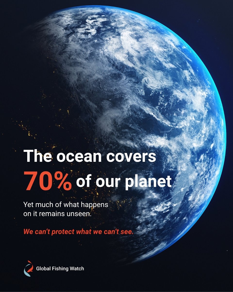 GlobalFishWatch's tweet photo. The ocean covers 70% of our planet, yet much of what happens on it remains unseen. 🌊

Global Fishing Watch uses open data and technology to make human activity more visible—supporting stronger ocean governance and marine protection.

https://t.co/sPhbFWtO84 https://t.co/Dk41PQwNEK