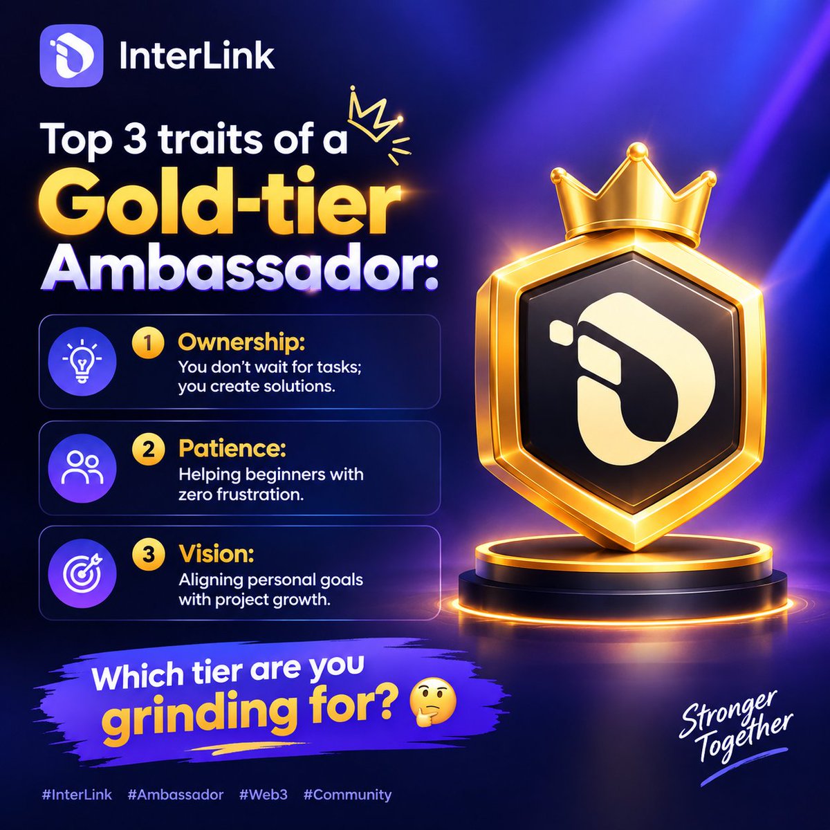 richardbit22937's tweet photo. Top 3 traits of a Gold-tier Ambassador:
​1️⃣ Ownership: You don’t wait for tasks; you create solutions.
2️⃣ Patience: Helping beginners with zero frustration.
3️⃣ Vision: Aligning personal goals with project growth.
​Which tier are you grinding for? 🤔
#ITL #ITLG #Interlink https://t.co/a8aP0okIu3