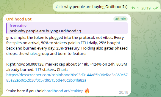 _Ordihood_'s tweet photo. Our Telegram bot now has a voice.

And he's bullish himself on $ORDIHOOD https://t.co/VR3nbRPceW