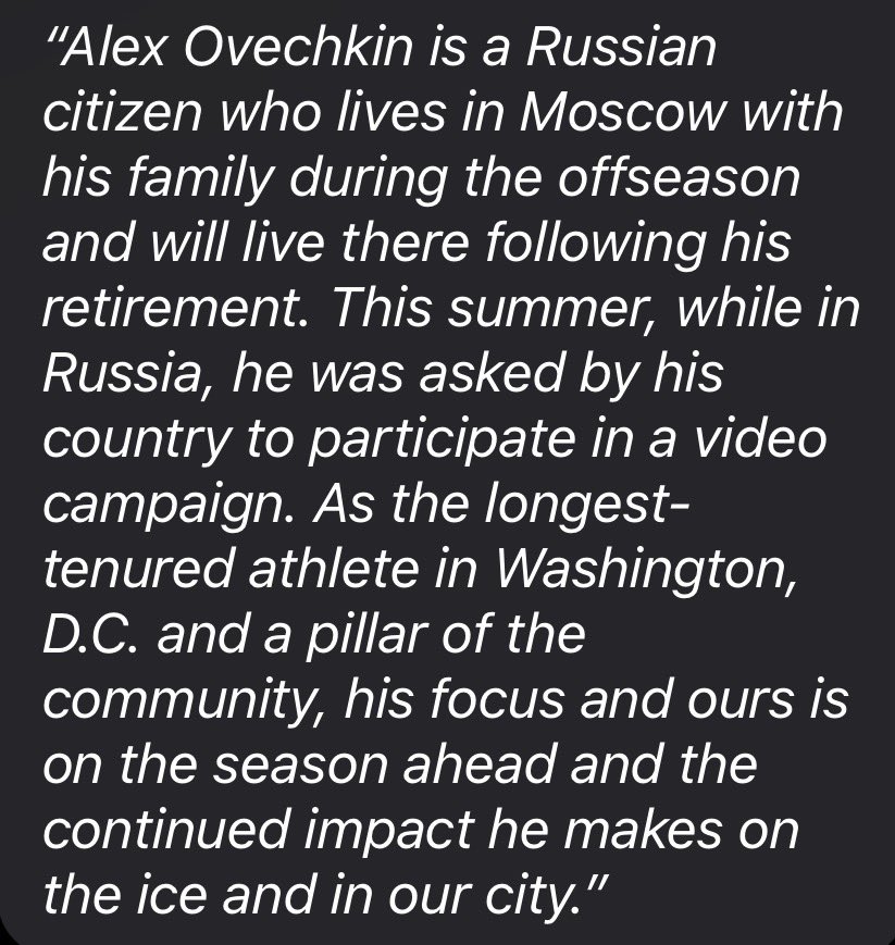 sammisilber's tweet photo. The Capitals issue the following statement in response to Alex Ovechkin appearing in a campaign ad for United Russia: https://t.co/TOZYV4UfgH