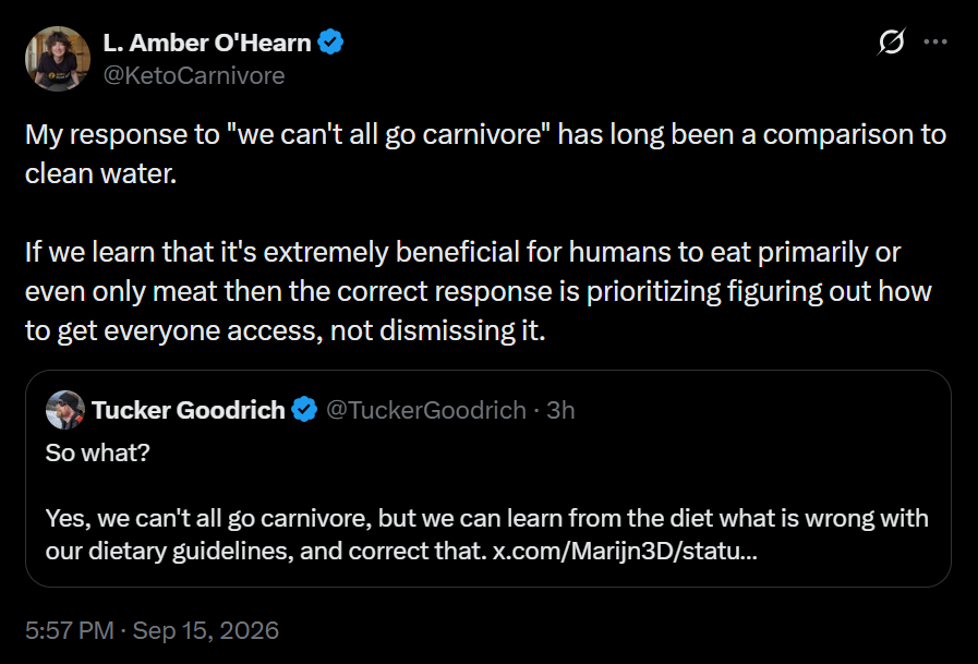 nma_fyi's tweet photo. My frustration with this Categorial Imperative-esque argument is that it is usually used by the same people who say you should not eat beef because of deforestation in Brazil for cattle farming.   

This is just an argument to source your food better, not to chain yourself to lentils for the rest of your life.   

And the most frustrating part is that it is usually used by the very people (relatively wealthy + conscientious) who are best suited to source exceptionally high-quality meat from the very best regenerative farms.

We are nowhere NEAR peak regenerative farming of cattle - the industry could do with as much demand as possible, and this demand could come from the very people who voluntarily choose to rather eat monoslop imported from Turkey or India.