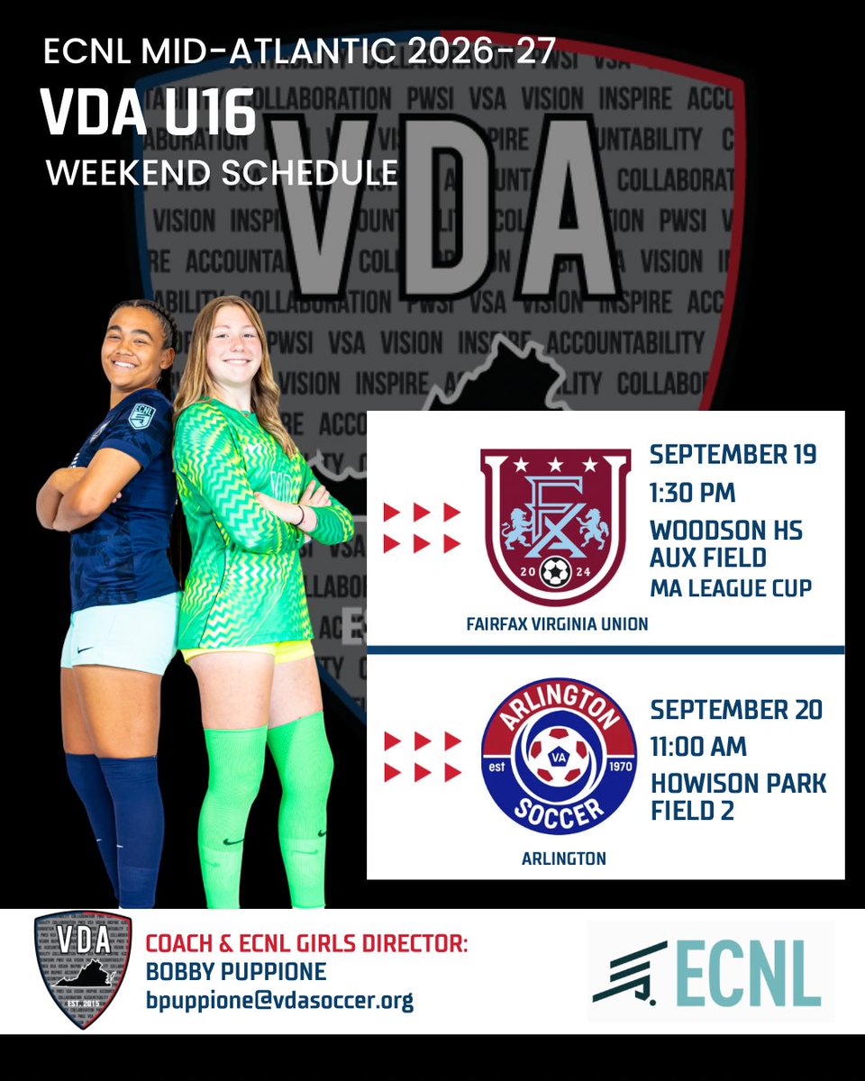 VDA2011ECNL's tweet photo. Our U16 @ECNLgirls conference and league cup games begin this weekend! Let’s go @vdasoccer @bobbypup https://t.co/BPVLP451Lb