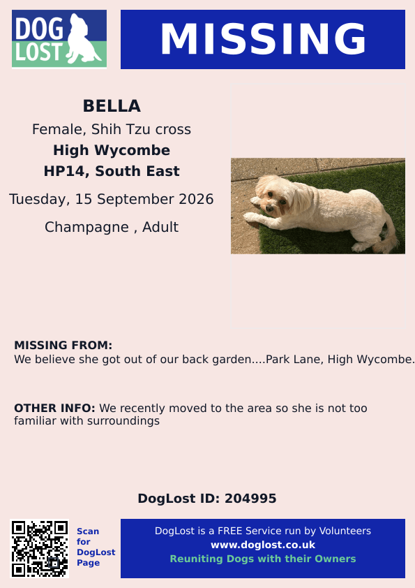 millypod1's tweet photo. ๐15 SEPT 2026 #Lost Bella #ScanMe
Shih Tzu Cross Female
We believe she got out of back garden..
Park Lane #HighWycombe #HP14
#Buckinghamshire
Owner recently moved to the area so she is not too familiar with surroundings
https://t.co/VW9q96nQsv https://t.co/5XZCeDAh22