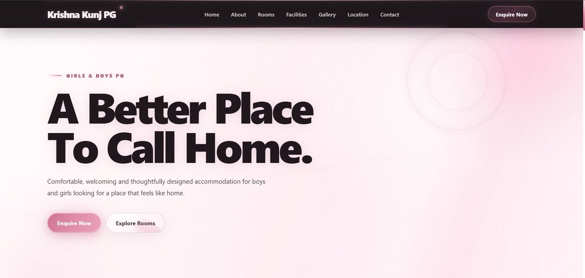 deepanshchand06's tweet photo. 🏠 Krishna Kunj PG — Client Project
🔗 Live Website: https://t.co/qvJ5uiEODl

Designed and developed a modern, responsive website for Krishna Kunj PG.

Tech: React.js • JavaScript • Vite • HTML5 • CSS3

#ReactJS #WebDevelopment #FrontendDevelopment #Vite https://t.co/Tj9AilXsga