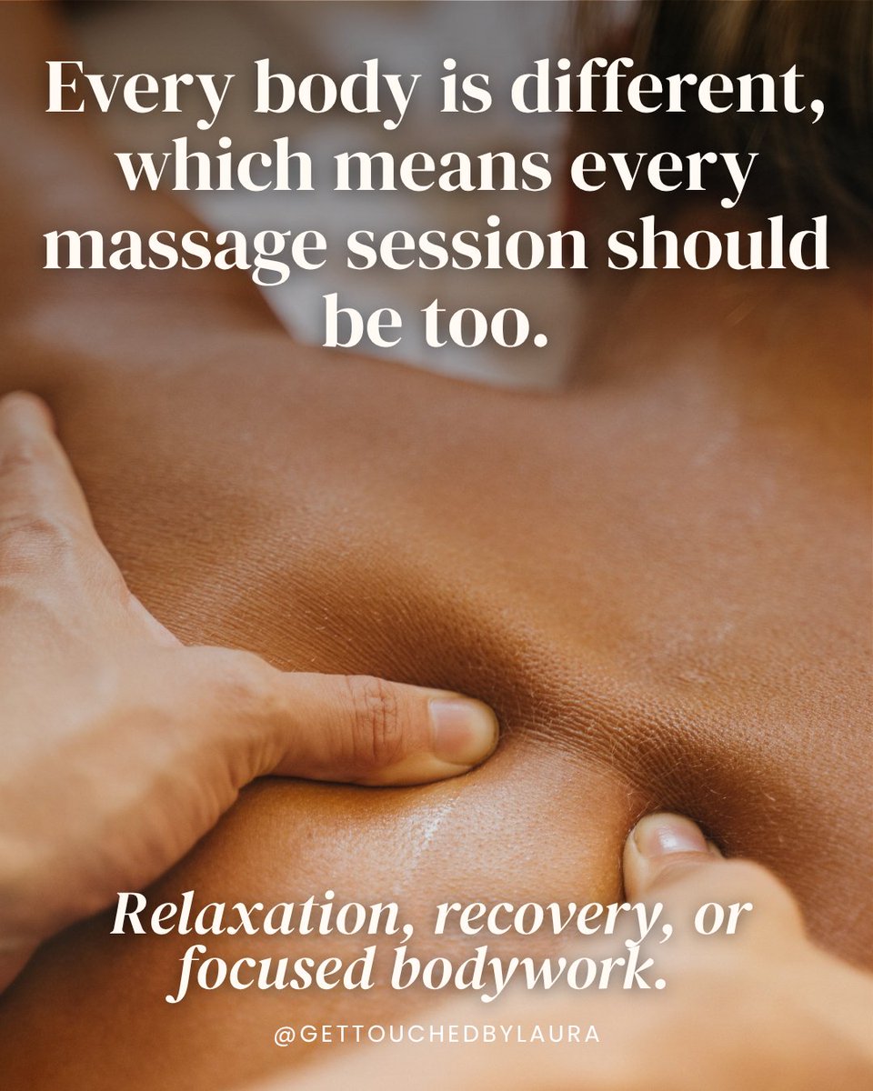 gettouchedmass1's tweet photo. Everybody is different, which means every massage session should be too.
Relaxation, recovery, or focused bodywork. Laura meets you where you are.
Ready for your turn?
(310) 968-6111
#ClientLove #MassageTherapy #BodyAwareness https://t.co/byVERKxTXQ