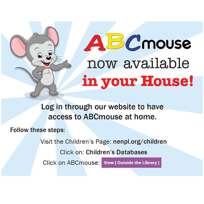 NENPL's tweet photo. Try ABCmouse: learning activities for children ages 2–8 in reading & language arts, math, science, social studies, art, & music.
Register with your library card here: https://t.co/PJu5S1KVqw
@ABCmouse
#Northport #EastNorthport #FortSalonga #Asharoken #EatonsNeck #CowHarbor https://t.co/RXiyZbCah5