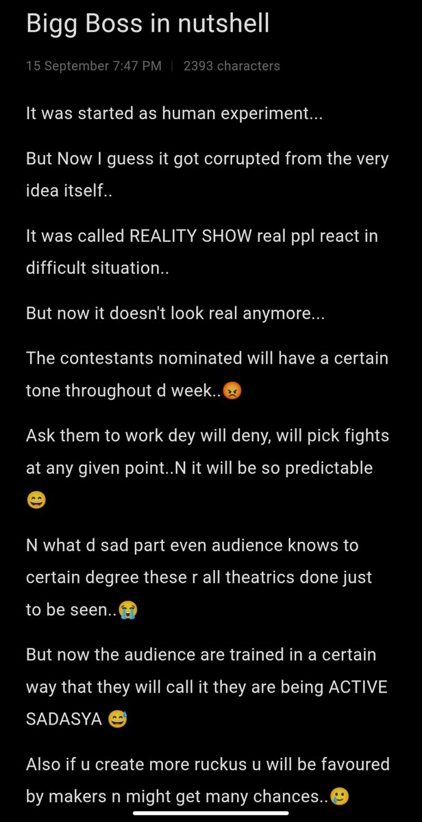 RNV_rsng's tweet photo. Why I am not watching #BB20 or any other #realityshows
After #Abhishekbajaj eviction in #BB19 something scarred me 🥲..
My 2 cents on #Biggboss n why everything looks manufactured now to me ..
Nothing against those who r watching it's just me who just see through big circus 🤓 https://t.co/aXBlfAs85C
