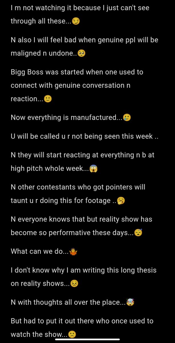 RNV_rsng's tweet photo. Why I am not watching #BB20 or any other #realityshows
After #Abhishekbajaj eviction in #BB19 something scarred me 🥲..
My 2 cents on #Biggboss n why everything looks manufactured now to me ..
Nothing against those who r watching it's just me who just see through big circus 🤓 https://t.co/aXBlfAs85C