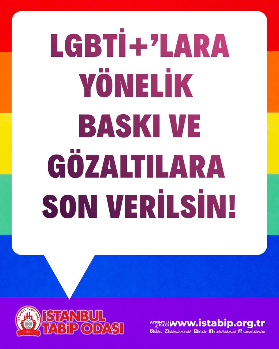 istabip's tweet photo. LGBTİ+’lara yönelik baskı ve gözaltılara son verilsin!

13 Eylül sabahı LGBTİ+ derneklerine ve LGBTİ+’lara yönelik birçok ilde kapsamlı operasyonlara, sosyal medya hesaplarının ve web sitelerinin kapatılmasına, “Ailem Güvende” adıyla evlerin ve dernek binalarının basılarak çok sayıda LGBTİ+’ın gözaltına alınmasına tanık olduk.

LGBTİ+’lara karşı yapılan bu nefret operasyonuna sessiz kalmayan,  gözaltıların serbest bırakılması için bugün Çağlayan Adliyesi önünde basın açıklaması yapmak isteyen kadın örgütleri, feministler, emek ve demokrasi güçlerinin eylemine yapılan polis saldırısında da 106 kişinin gözaltına alındığını gördük. 

Tüm gözaltılar serbest bırakılsın!