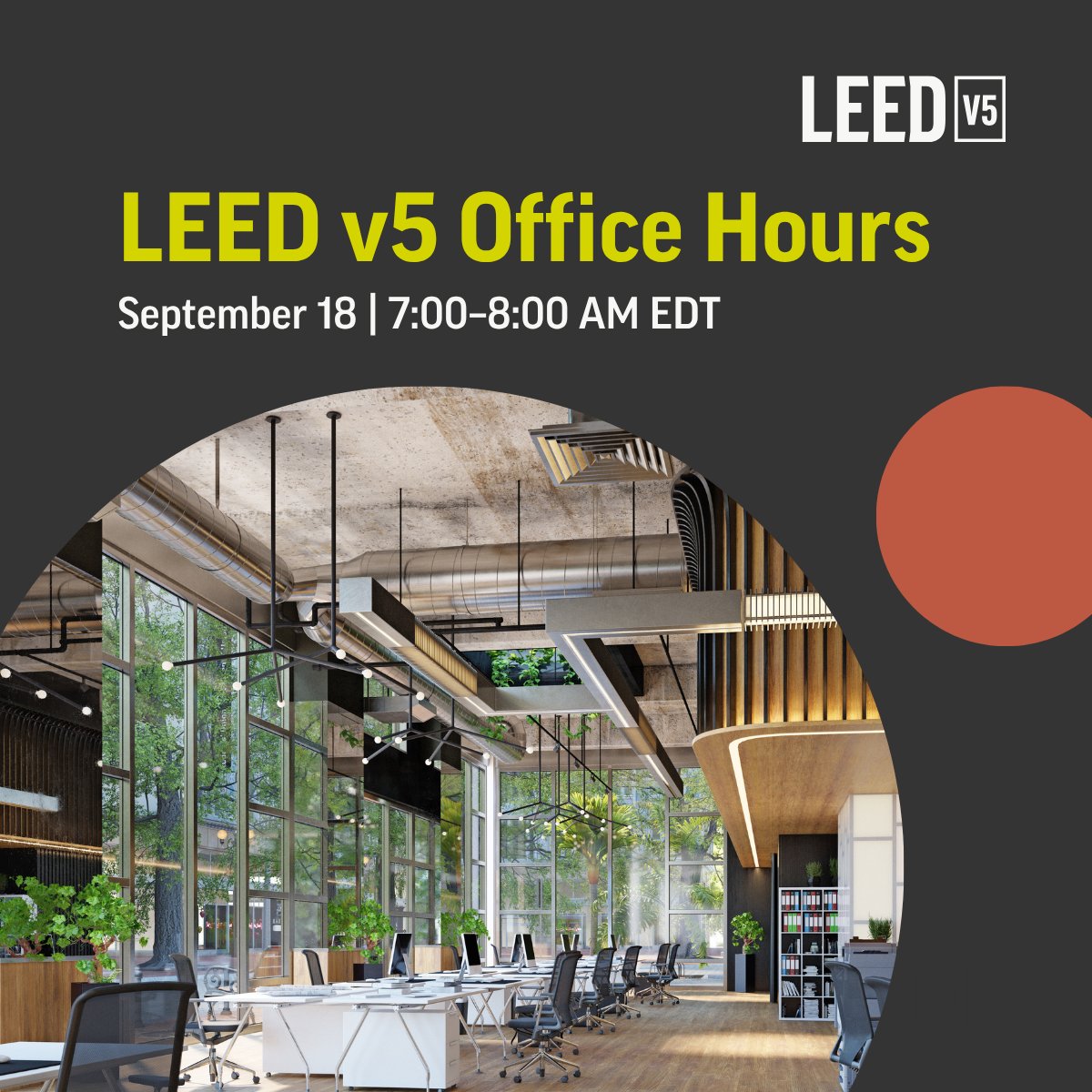 USGBC's tweet photo. Curious about #LEED v5? Join USGBC and GBCI staff for LEED v5 Office Hours on September 16 to get your questions answered and learn about the newest updates in green building. Register now: https://t.co/qdb9BFzq7M

#LEEDv5 #GreenBuilding #Sustainability #ClimateAction https://t.co/mPq5Ij99ip