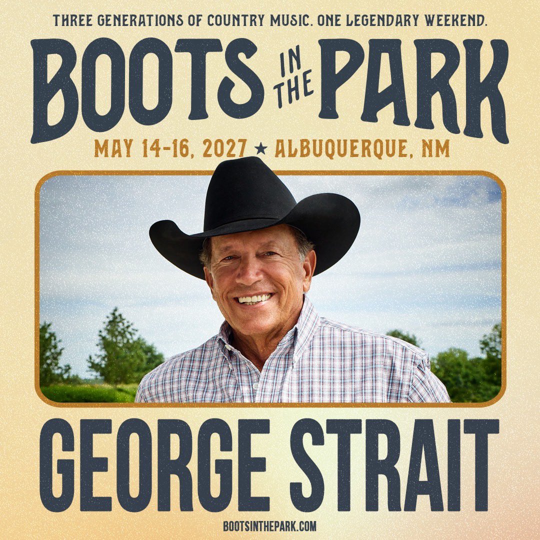 955thebull's tweet photo. Boots in the Park is coming to Albuquerque May 14–16, 2027! 🎶

See George Strait in one of only FOUR shows nationwide! 👑

95.5 The Bull wants to send you! Enter now at https://t.co/DAR63349Rz for your chance to WIN a pair before tickets go on sale! 🎟️ https://t.co/3hekbx5qAZ
