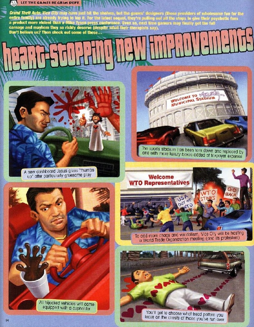 PolyDepression's tweet photo. Rushed out as a full game in just nine months, only to become a masterpiece

(MAD Magazine #426 - Vice City, 2003) https://t.co/jMLwyPGkgq
