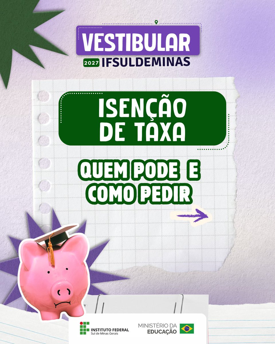 ifpocosoficial's tweet photo. 🎓 Vai prestar o Vestibular 2027? Então atenção a esta oportunidade!

👉 Você pode ter direito à isenção da taxa de inscrição e garantir sua participação sem pagar a taxa.

👉 Acesse o nosso portal e confira o edital!
🔗 https://t.co/L7zKQ4Iy6p https://t.co/nsX4KKMARL