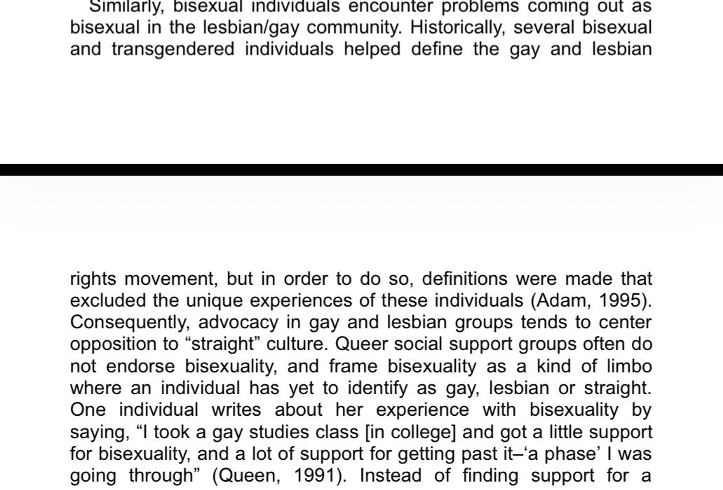 bisexualarchive's tweet photo. notice how bisexual people who were involved in the queer rights movement were essentially assimilated into lesbian &amp; gay and then that gets weaponised against us to tell us that bisexual people are apolitical #BVM26 https://t.co/pFzGmBkIlR