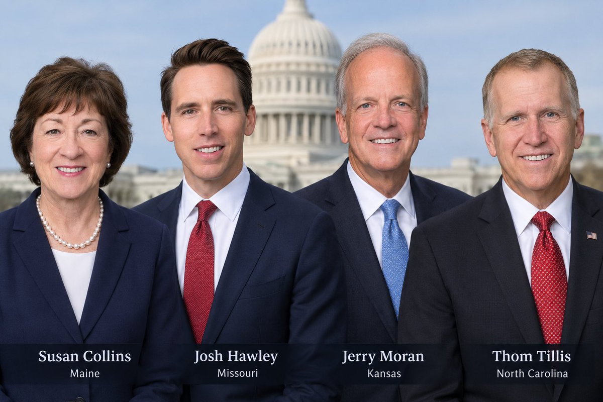 RippleXrpie's tweet photo. 🚨🇺🇸 Republicans who voted no:

•  Susan Collins (Maine)
•  Josh Hawley (Missouri)
•  Jerry Moran (Kansas)
•  Thom Tillis (North Carolina) — he switched to no for procedural reasons so he could later move to reconsider the vote.

NOT a SINGLE DEMOCRAT voted yes. https://t.co/BfOy1Oe0vq