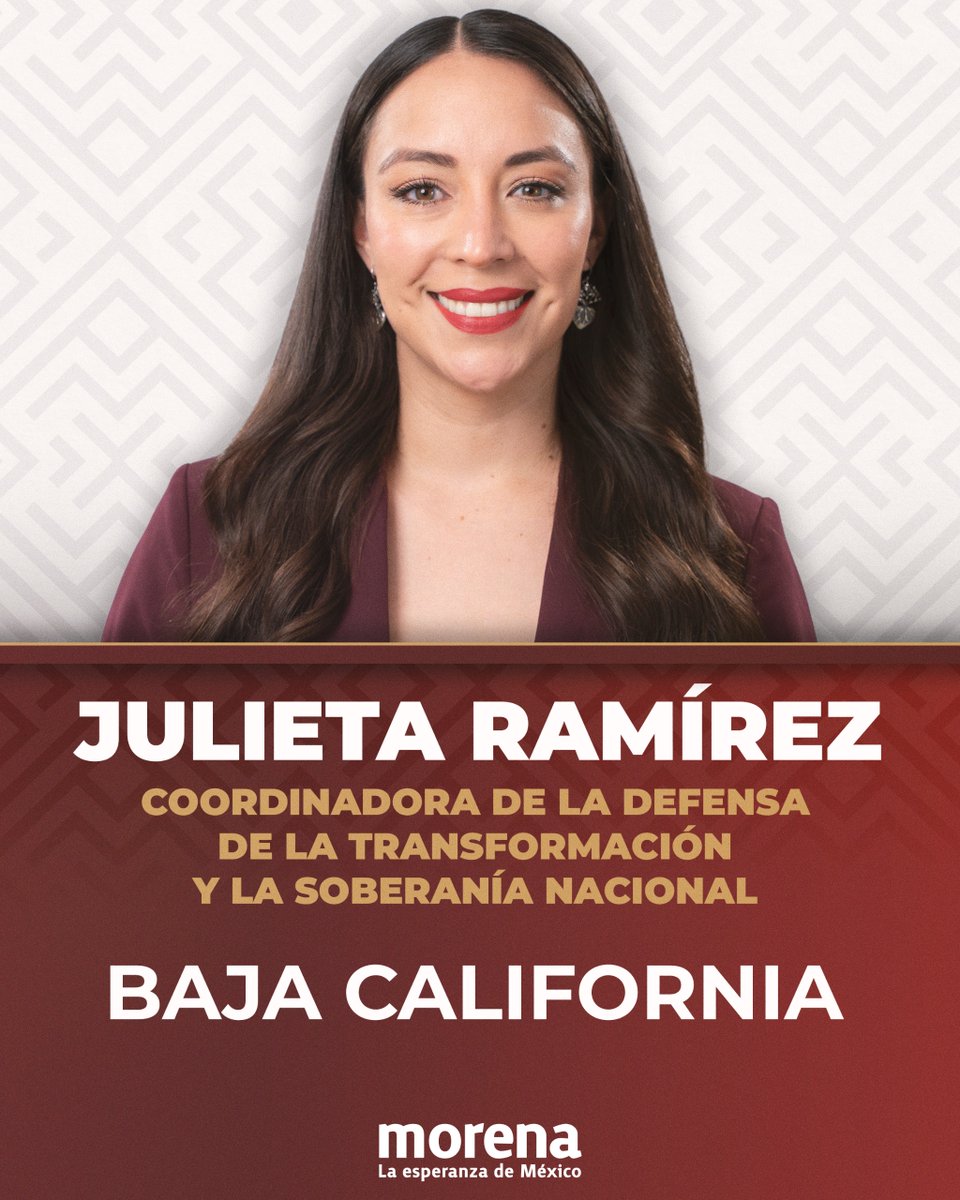 PartidoMorenaMx's tweet photo. Presentamos a @JulietaRamirezP, Coordinadora de la Defensa de la Transformación y la Soberanía Nacional en Baja California. https://t.co/XvMJoz8rXH