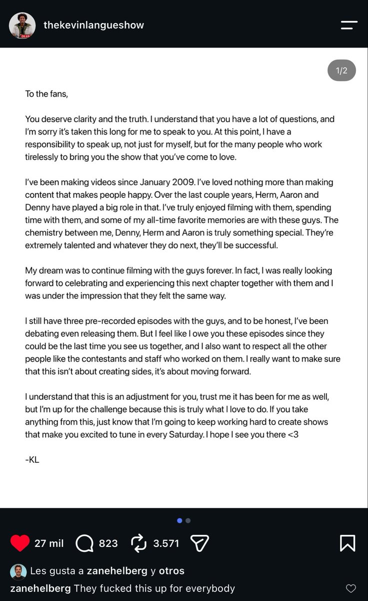 ziggsstardust's tweet photo. kevin’s response + zane’s comment? bro it never even occurred to me that the kevin langue show as we know it could end like this https://t.co/dxEtdfM4vU