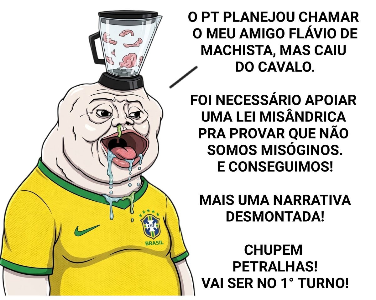 nicagebr's tweet photo. @PLincoln19 @WagnerThomazoni Vai lá pateta, votar em primeiro turno no feminista rachador que tem ligação com CV, miliciano e sempre protegeu o STF. https://t.co/yY5kCNPrEK