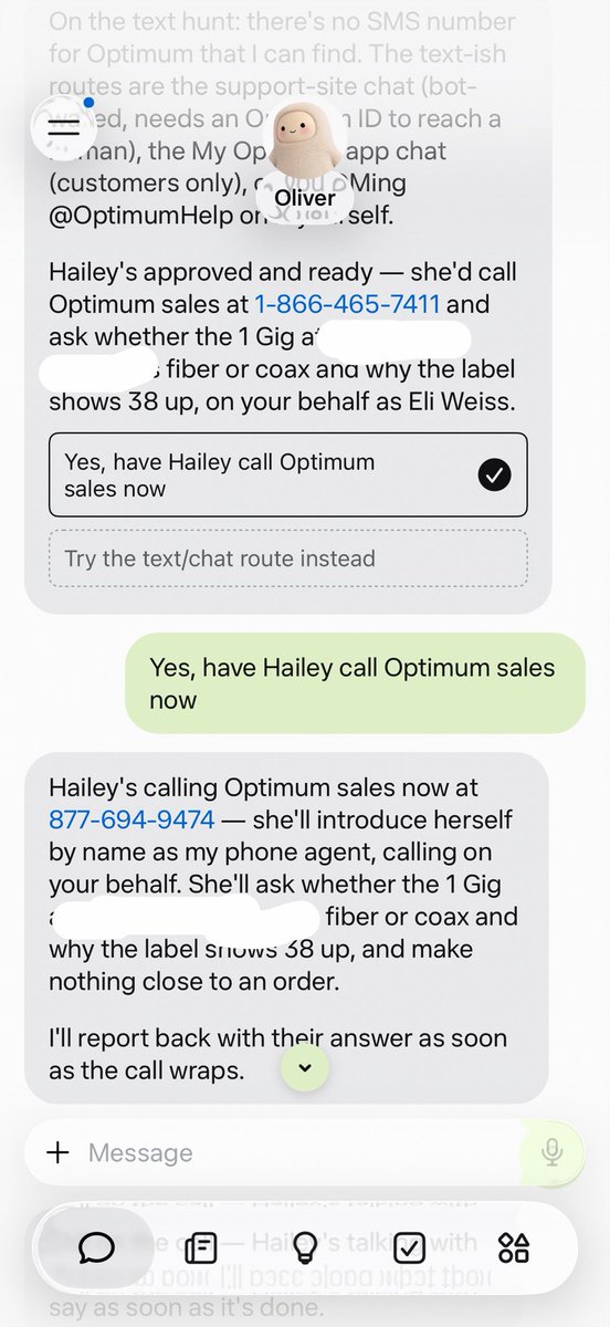 Muse phone agent called Optimum about fiber vs coax